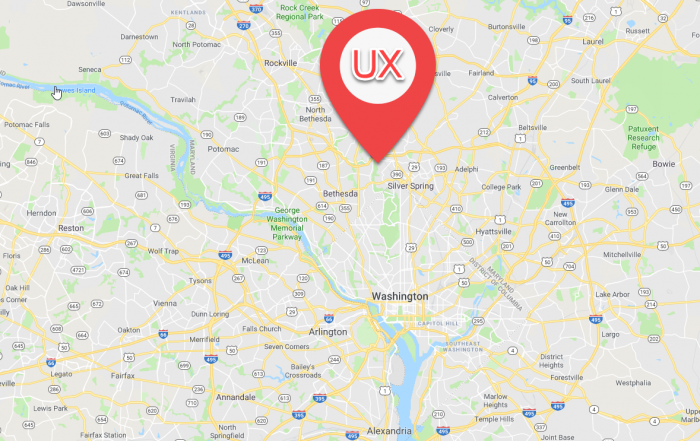 Generic map of the DC area with a big "UX" marker in the center